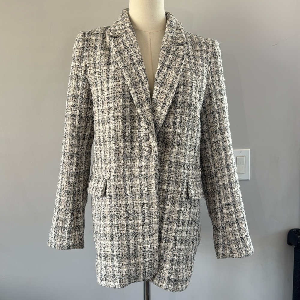 Rachel Zoe Textured Tweed White/Black/Grey Oversized Blazer Size 6